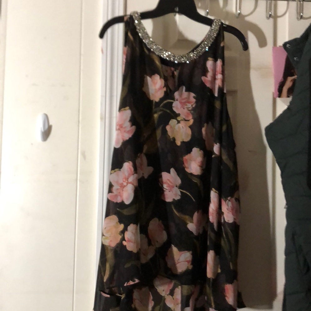 Jlo chiffon tank with rhinestone neckline